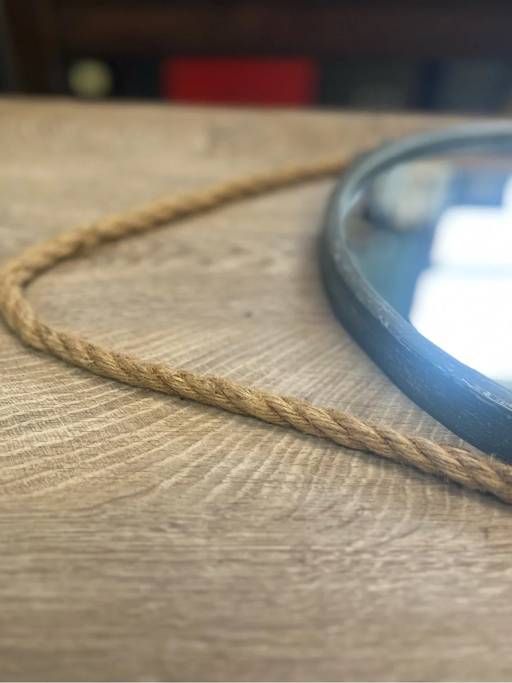 Round metal distressed Hanging Mirror with Rope Strap -